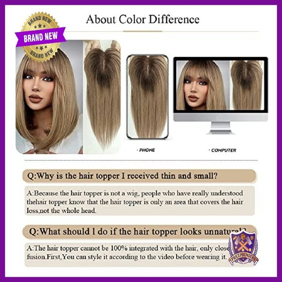 Silk Base Clip-In Hair Topper 150% Density 7x13cm Human Hair With Bangs main image 6
